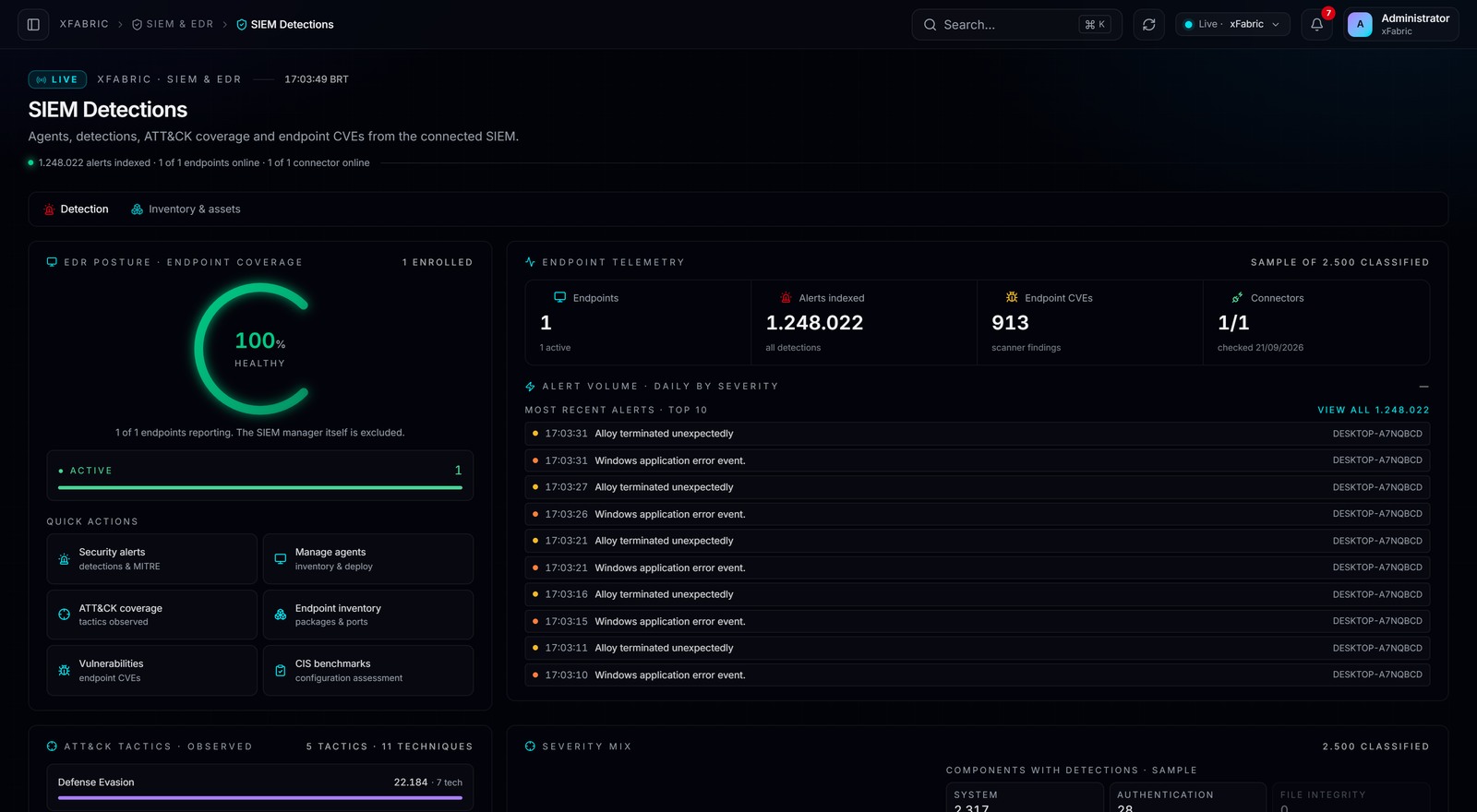 SIEM Detections — tela real da plataforma