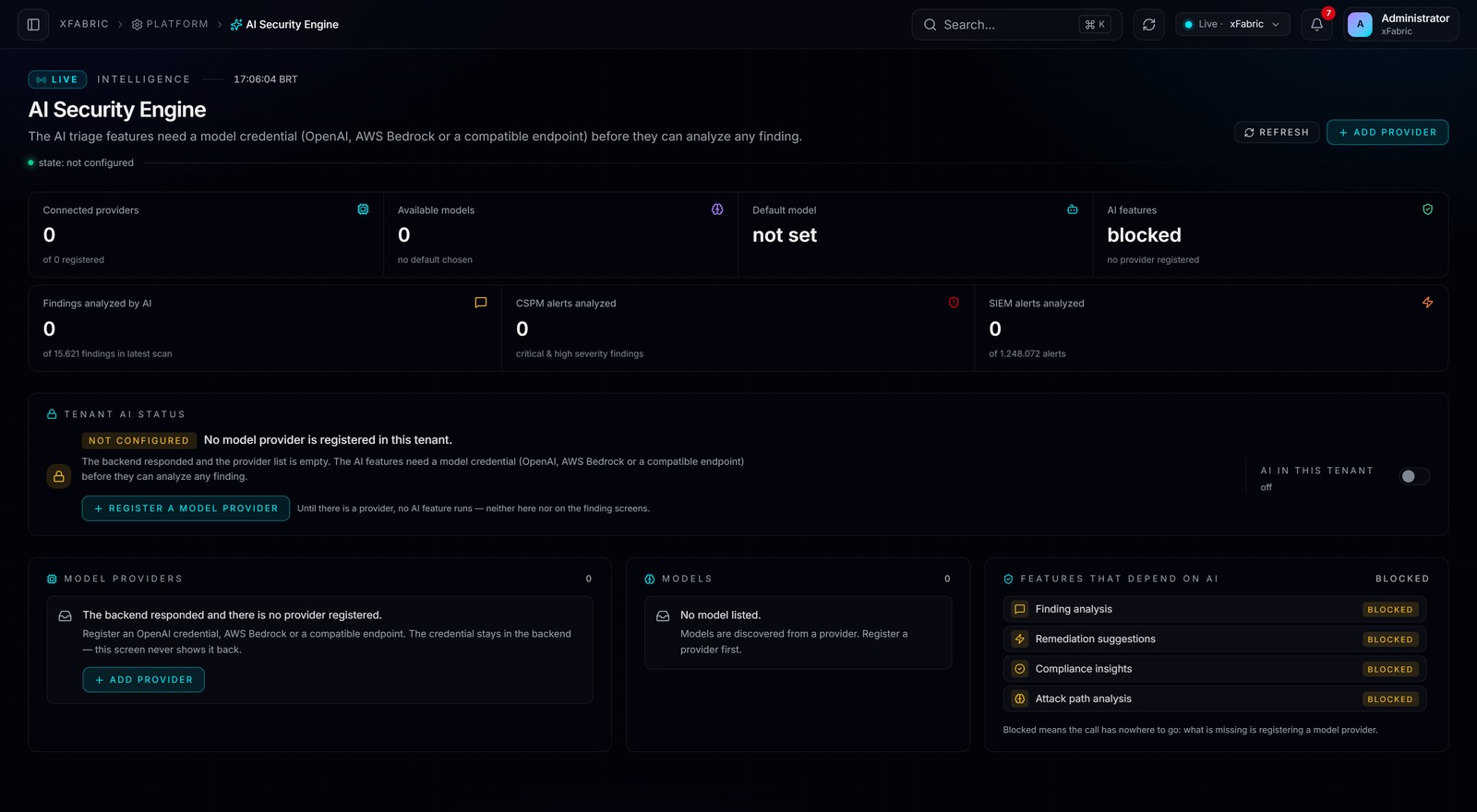 AI Security Engine — tela real da plataforma