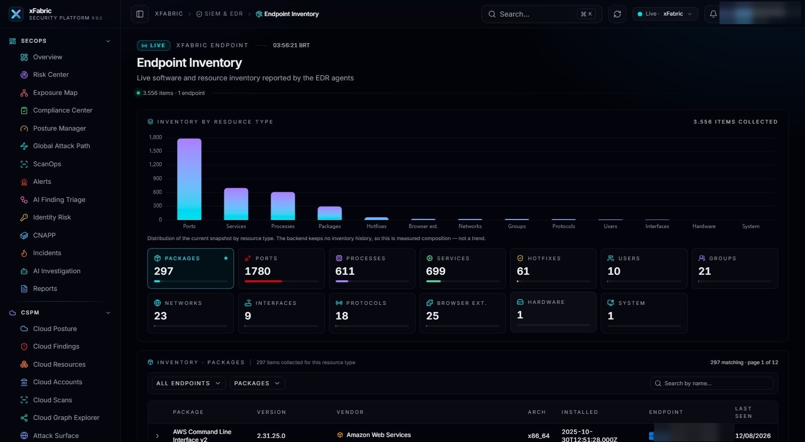 XDR EDR Agents — tela real da plataforma